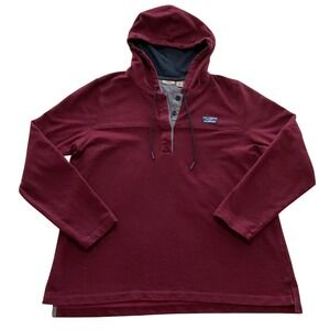 LLBean Burgundy 1/4 button Hooded Long Sleeve Pullover Henley Womens XL Petite